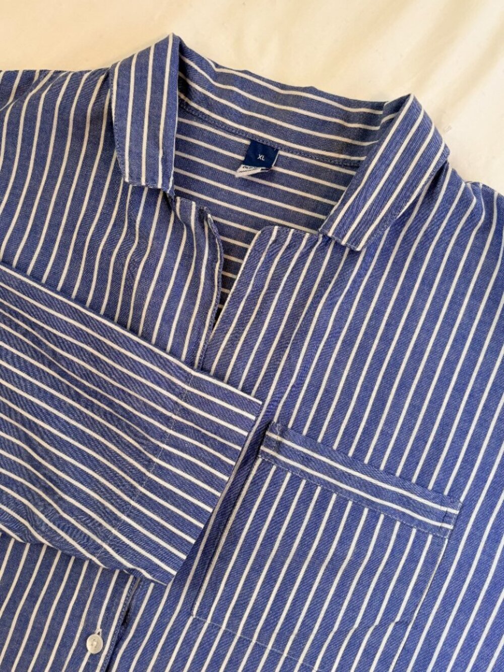 Old Navy Blue White Striped Essential Woven 100% Cotton Button Down Shirt XL